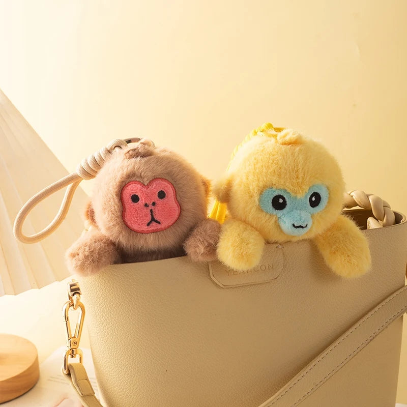 Golden Monkey Plush Toy Keychain Holder White-Faced Saki Pendant Soft Dolls Fun Accessory To Bag Functional Plushie Keyring Gift