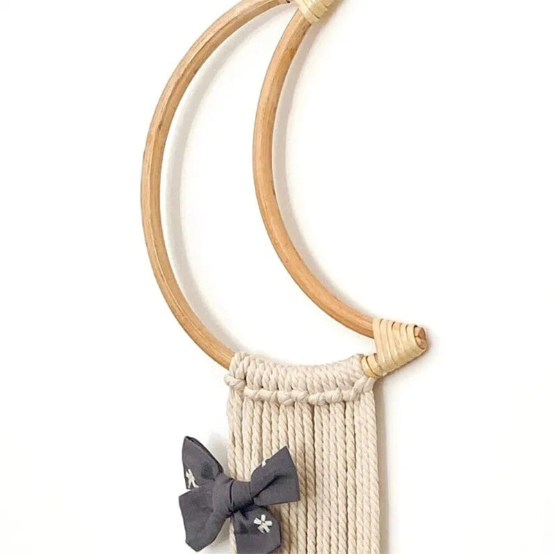 Ns Nordic Rattan Moon Hairpin Storage with Princess Headband Jewelry Organizer Hanging Decoration for Home Room
