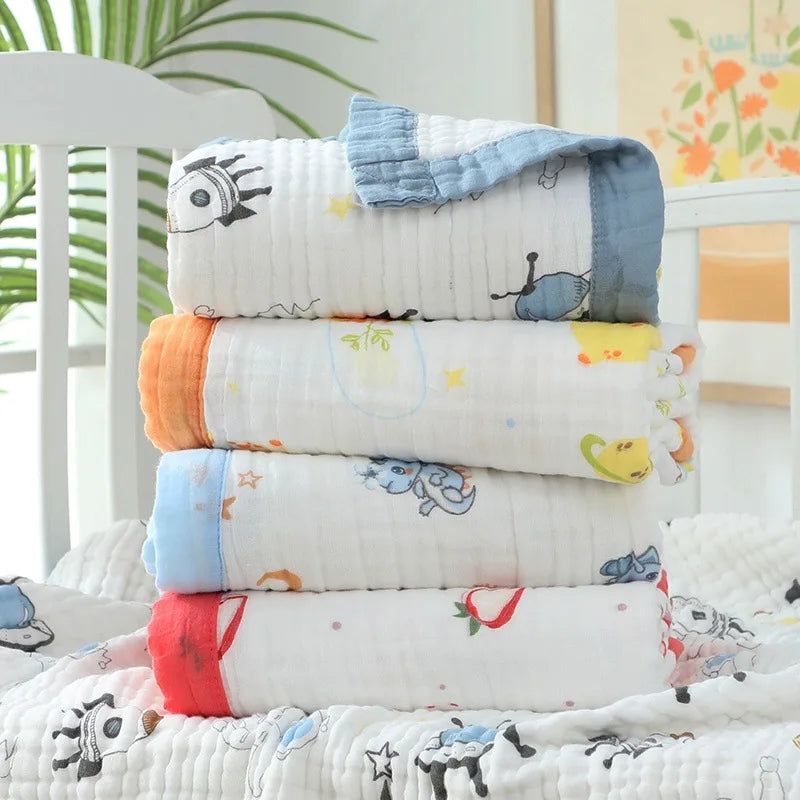 Baby Blanket Cotton 6 Layers Thicken Soft Gauze Newborn Cartoon Swaddle Blankets Summer High-density Breathable infant Blanket