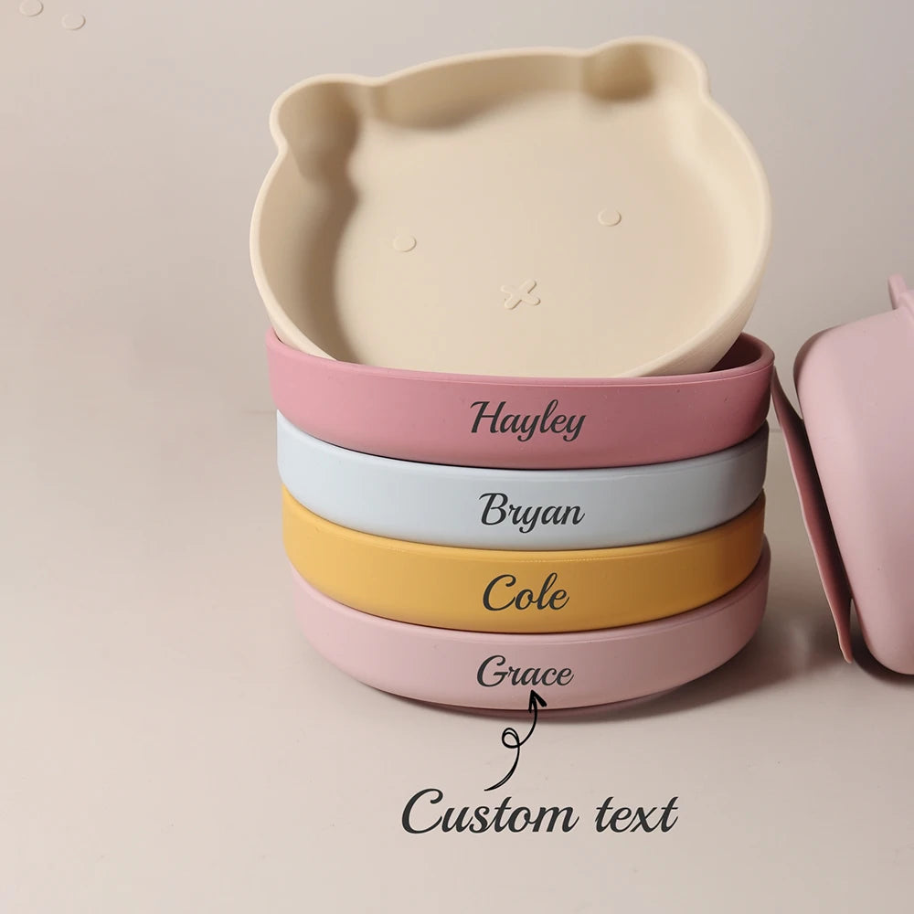 Personalised Baby Bear Shape Silicone Feeding Plate My First Bear Plate | Custom Name & Strong Suction for Easy Feeding