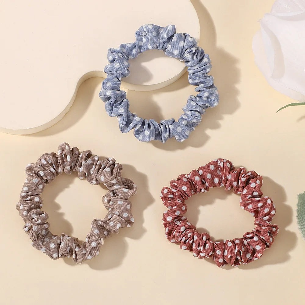 Ramdom Color 20pcs Women Dot Silk Hair Scrunchies for Girls Hair Rope Ponytail Holder Headwear Hair Accessories Wholesale