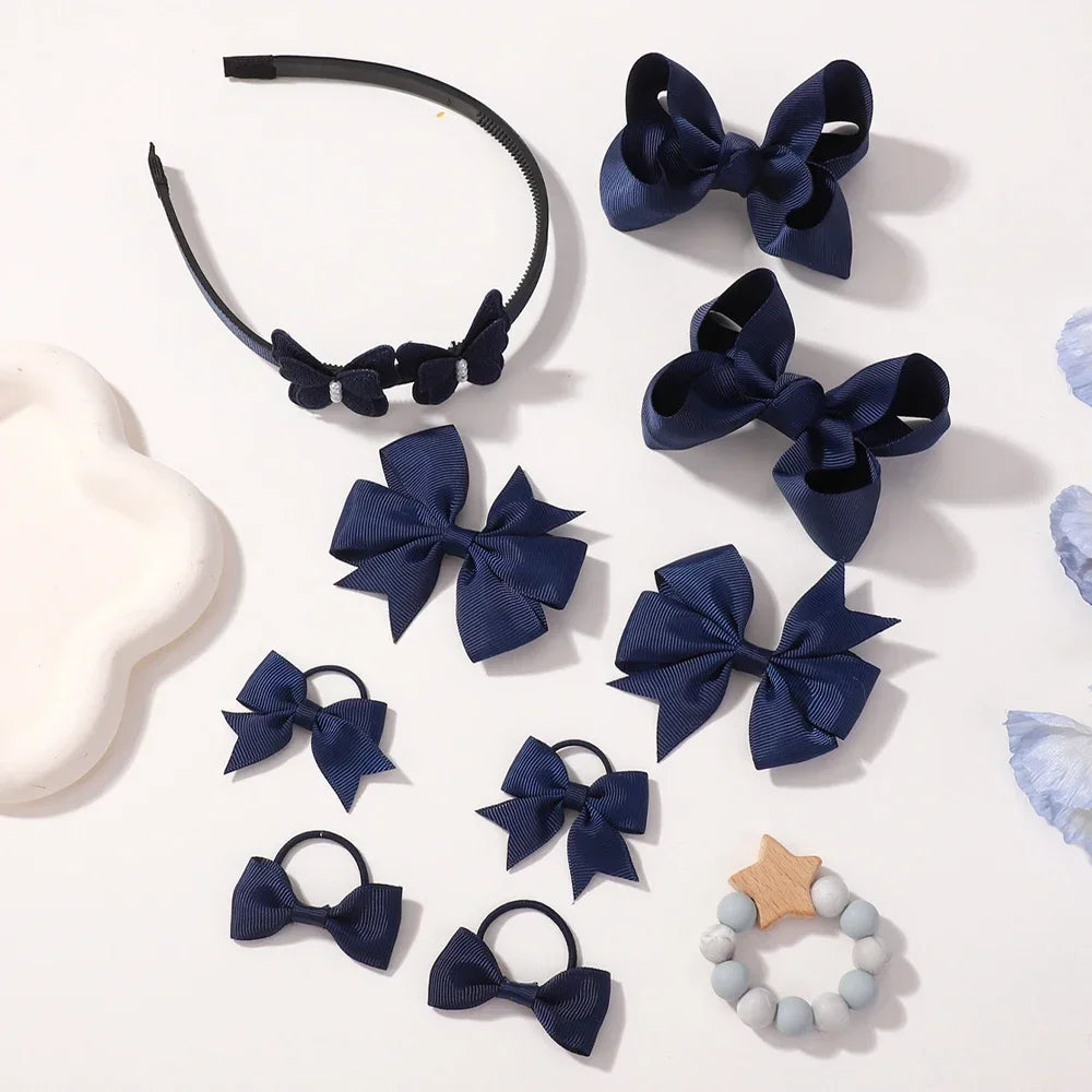9Pcs Girls Hair Accessories Set Ribbon Bows Bowknot Hairbands Headband Lovely Cheer Hairwear for Kids Boutique Children
