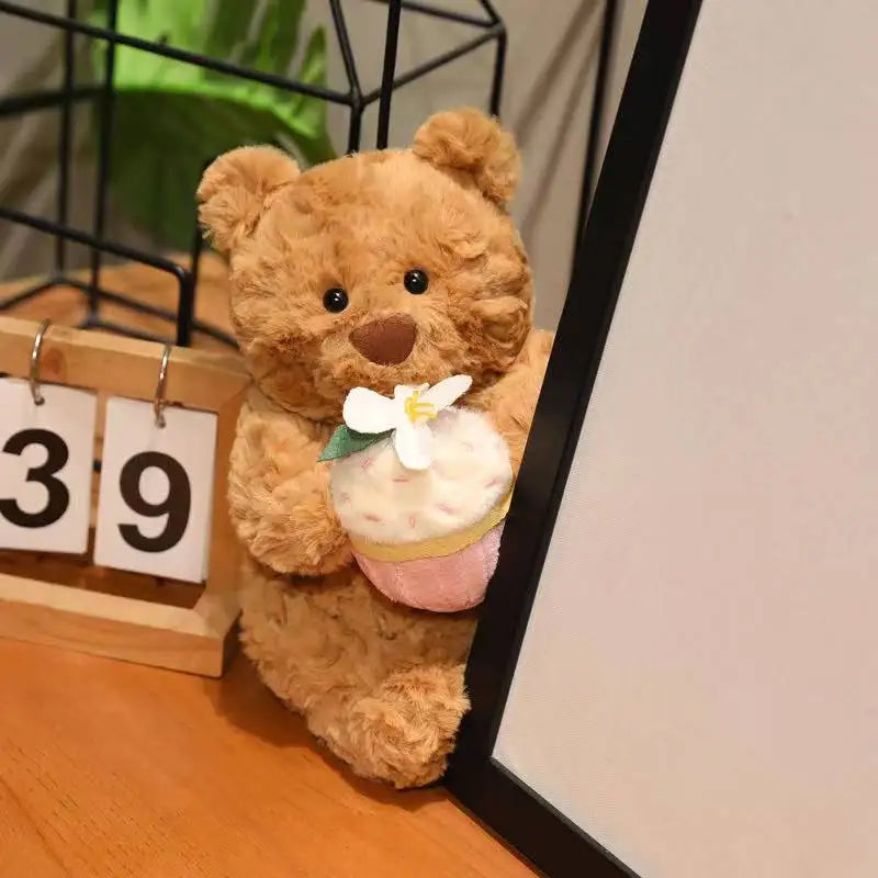 Kawaii Healing Cake Bear Doll Pillow - Cartoon Anime Stuffed Plush Toy Cute Birthday Gift for Children Fun Soft Doll
