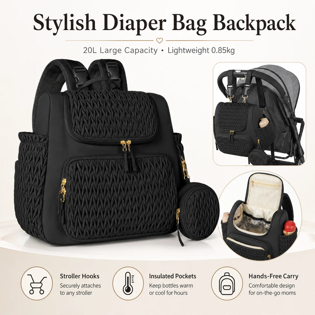 Mommy Diaper Bag Backpack Baby Stroller Organizer Large Capacity Travel Maternity Bag with Insulated Bottle Pockets Changing Pad