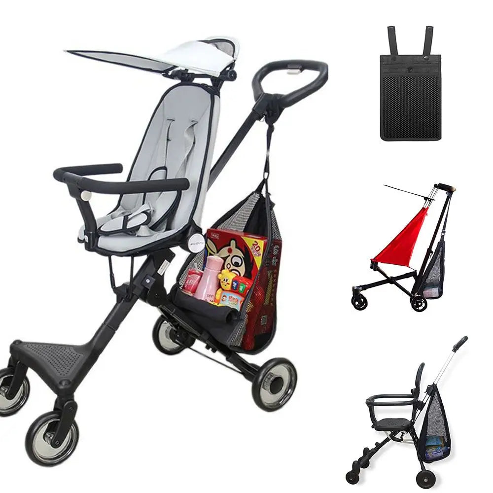 Mesh Baby Stroller Net Pocket Large Capacity Solid Color Baby Pram Organizer Pram Buggy Triangle Bag Hanging Carriage Bag