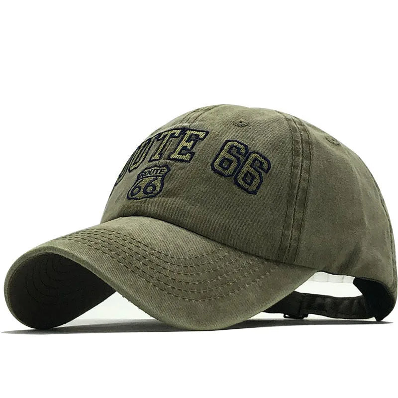 66Highway Baseball Cap Pure Cotton Distressed Washed Sunshade Hat With Embroidered Duckbill