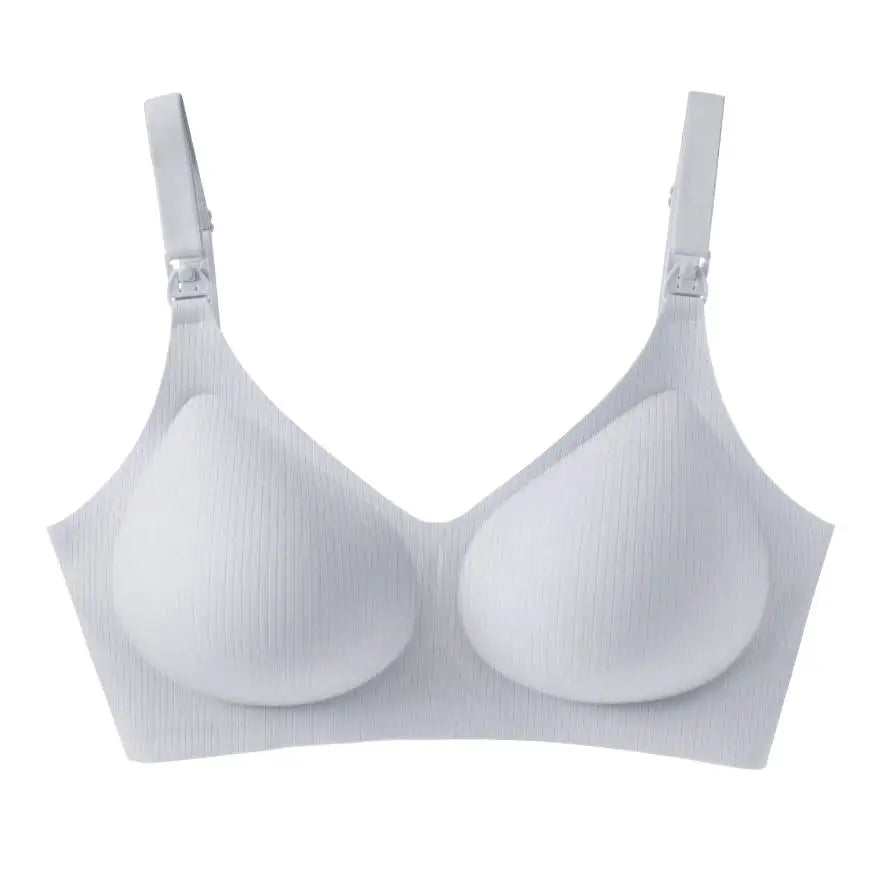 Jelly Style Maternity Nursing Bra Front Opening For Easy Feeding Seamless Stripes V Neck Design Soft Support