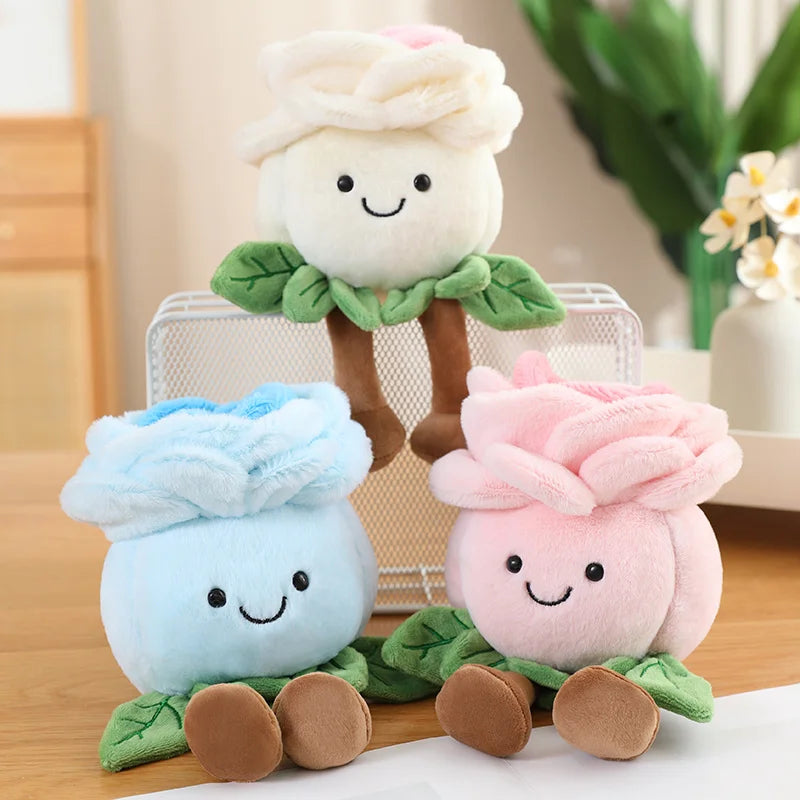 Hot 22cm Cartoon With Legs Rose Flower Plush Doll Pink Blue White Rose Plant Potted Plush Toy Home Decoration Gift For Children