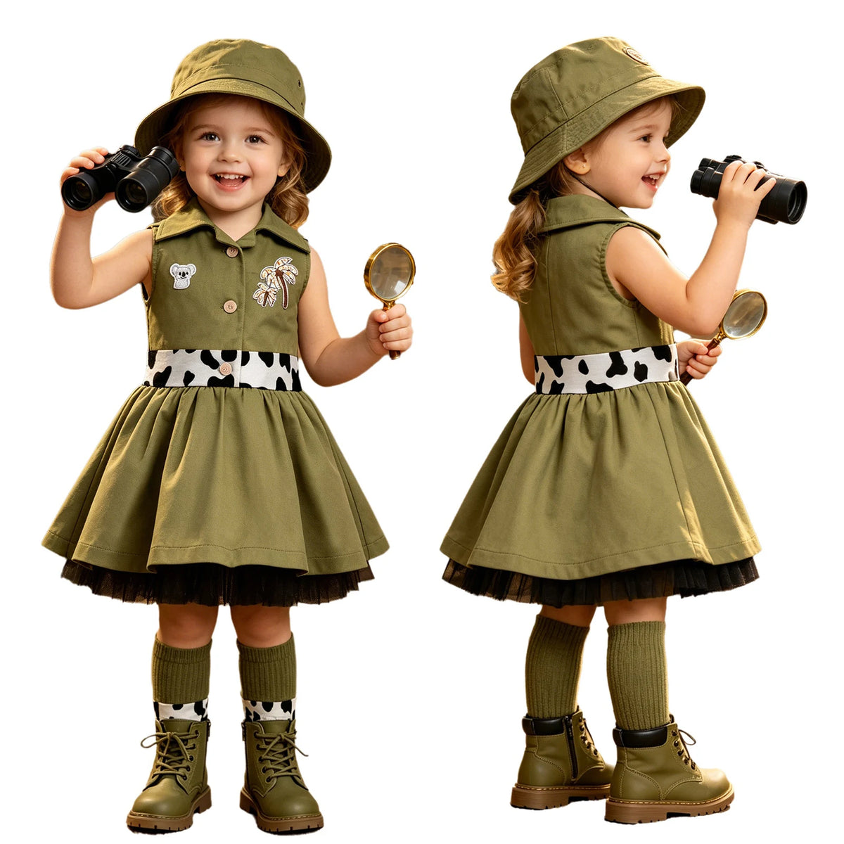 Toddler Baby Girls Zookeeper Suit Sleeveless Cute Animal Embroidery Tulle Dress Birthday Party Cake Smash Zoo Keeper Outfits
