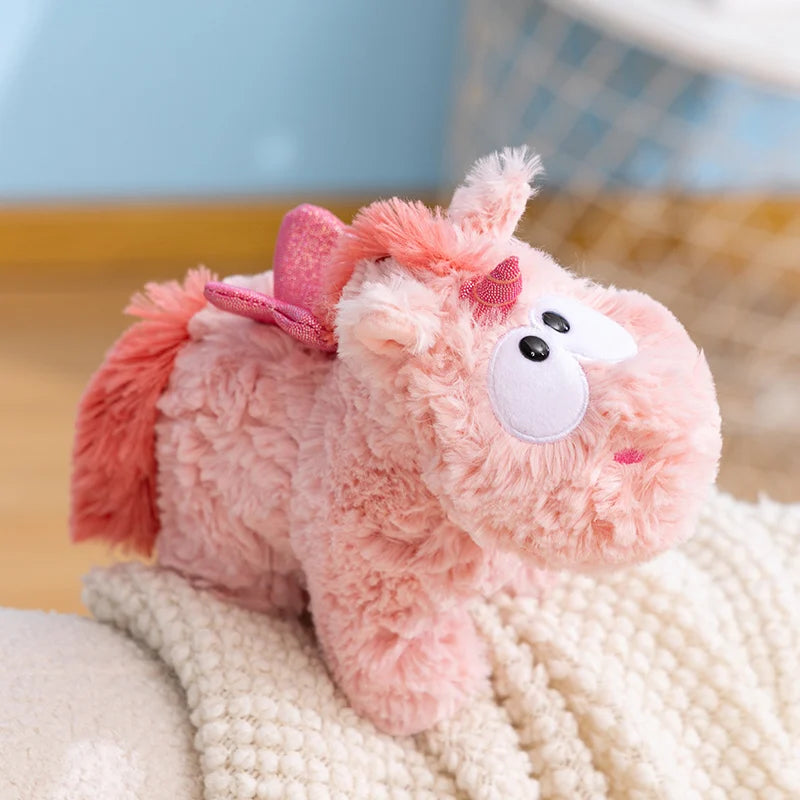 Hot Soft Fluffy Pink Unicorn Plush Toy Cute Stuffed Animal Doll with Shiny Wings Kawaii Unicorn Plushie Big Eyes Unicorn Pillow