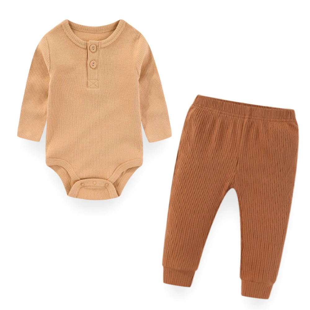 Unisex Baby Pure Color Outfit Two Piece Set Long Sleeve Bodysuits and Pants 0 to 24 Months