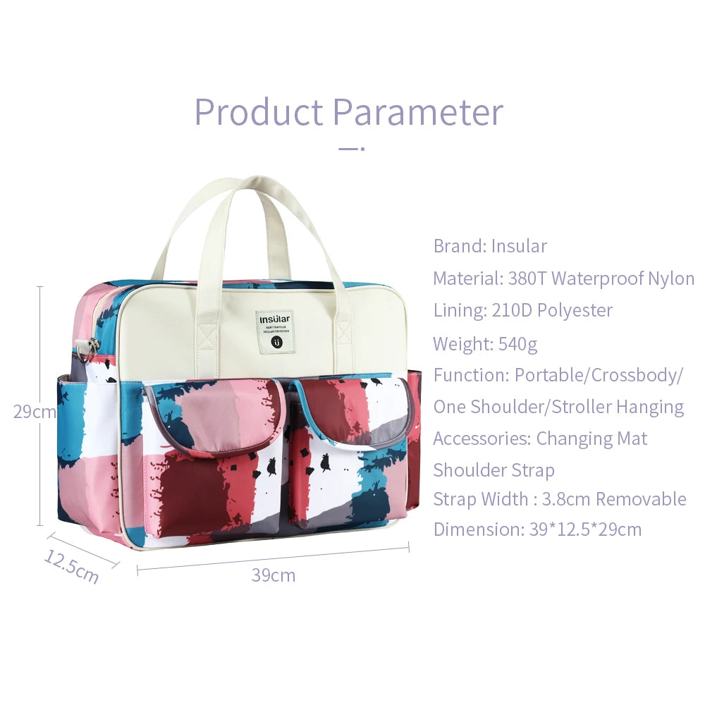 Insular Diaper Bag One Shoulder Baby Bag Women Travel Handbag for Baby Nursing Mummy Maternity Printed Nappy Bag