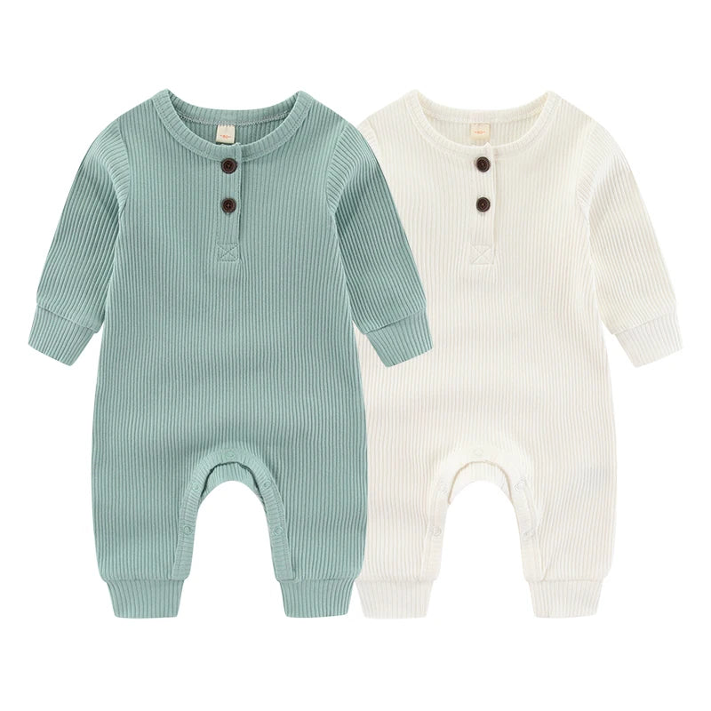 2-Piece Unisex Long Sleeve Baby Rompers Cotton Soft Infants Outfit Set For Everyday Wear