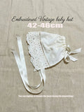 1Pc Retro Court Style Beige Embroidery Lace Baby Hat Soft Floral Bonnet For Newborn Girls 0-3/3-6 Months