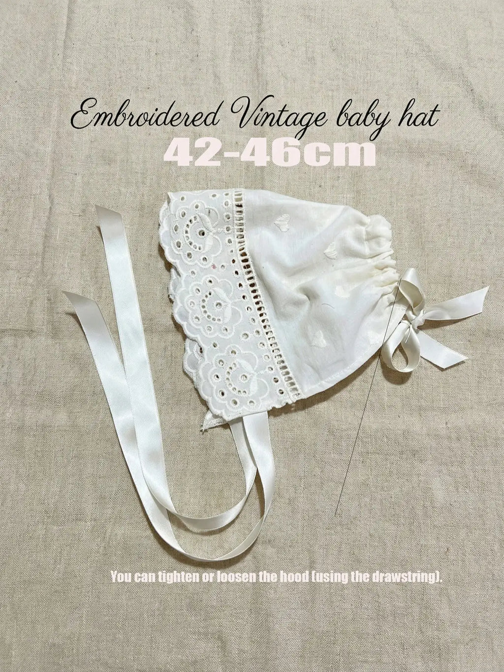 1Pc Retro Court Style Beige Embroidery Lace Baby Hat Soft Floral Bonnet For Newborn Girls 0-3/3-6 Months