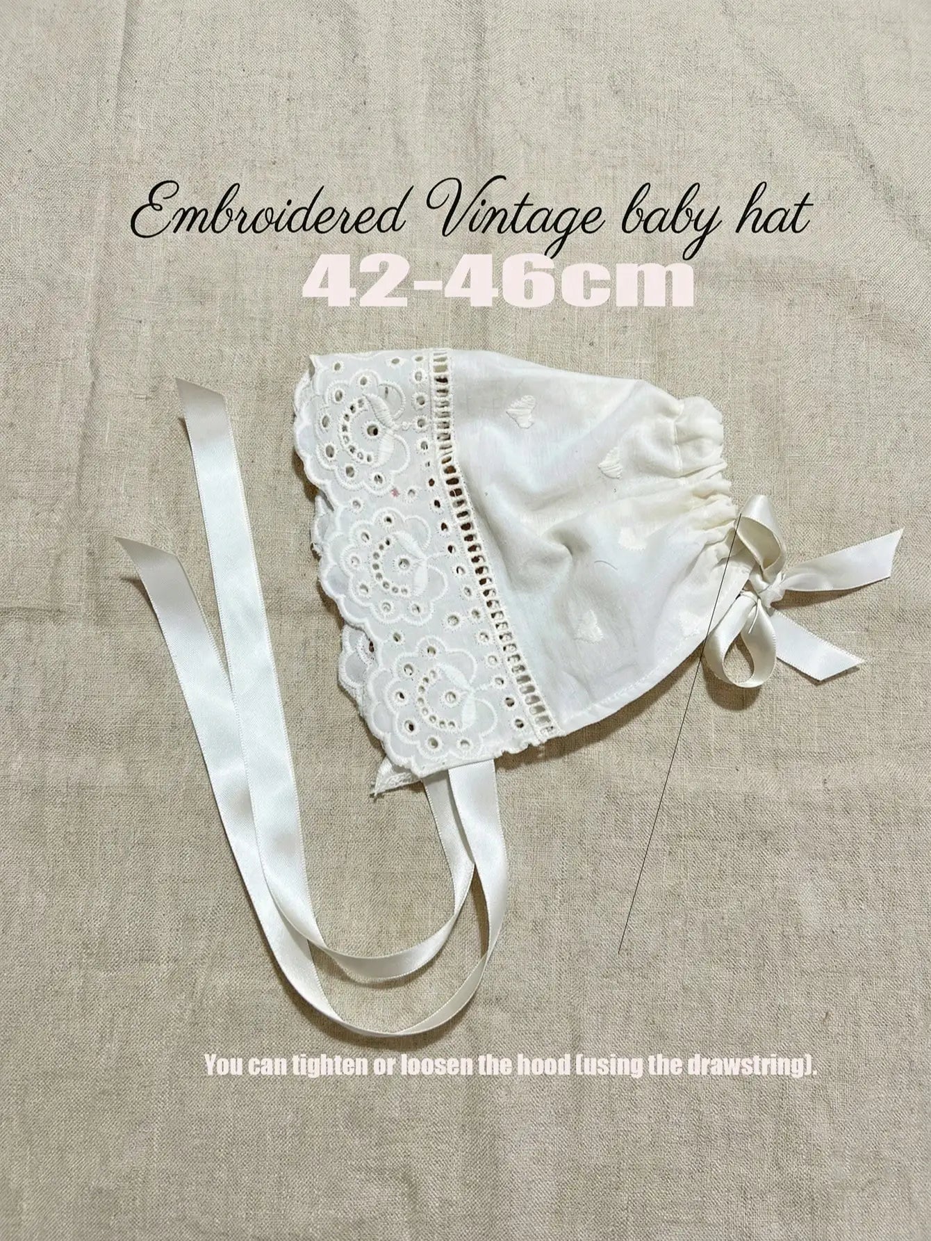 1Pc Retro Court Style Beige Embroidery Lace Baby Hat Soft Floral Bonnet For Newborn Girls 0-3/3-6 Months