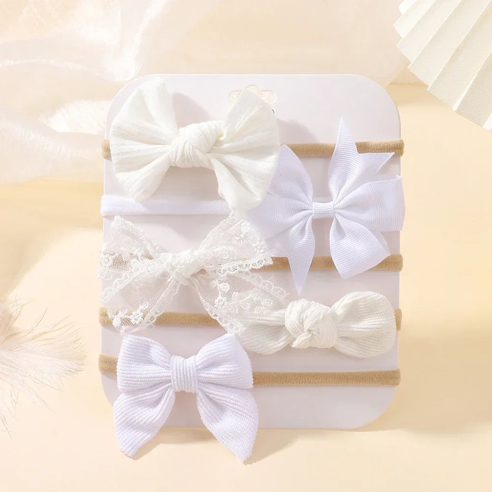 5Pcs Baby Flower Lace Bow Headbands Nylon Elastic Hair Accessories For Girls Infant Toddler
