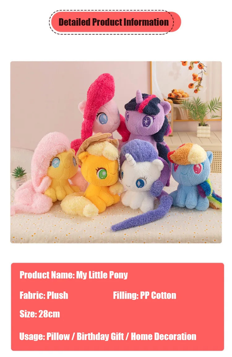 My Little Pony Plush Toy 28cm Cute Pony Stuffed Doll Soft Huggable Rainbow Pinkie Pie Birthday Gift Collection
