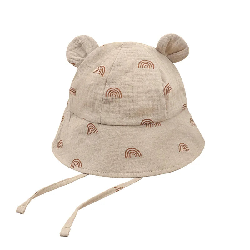 Muslin Baby Sun Hat Cartoon Print Kids Cap for Girls Boys 100% Cotton Toddler Summer Hats Children Panama Baby Cap 1-3Y