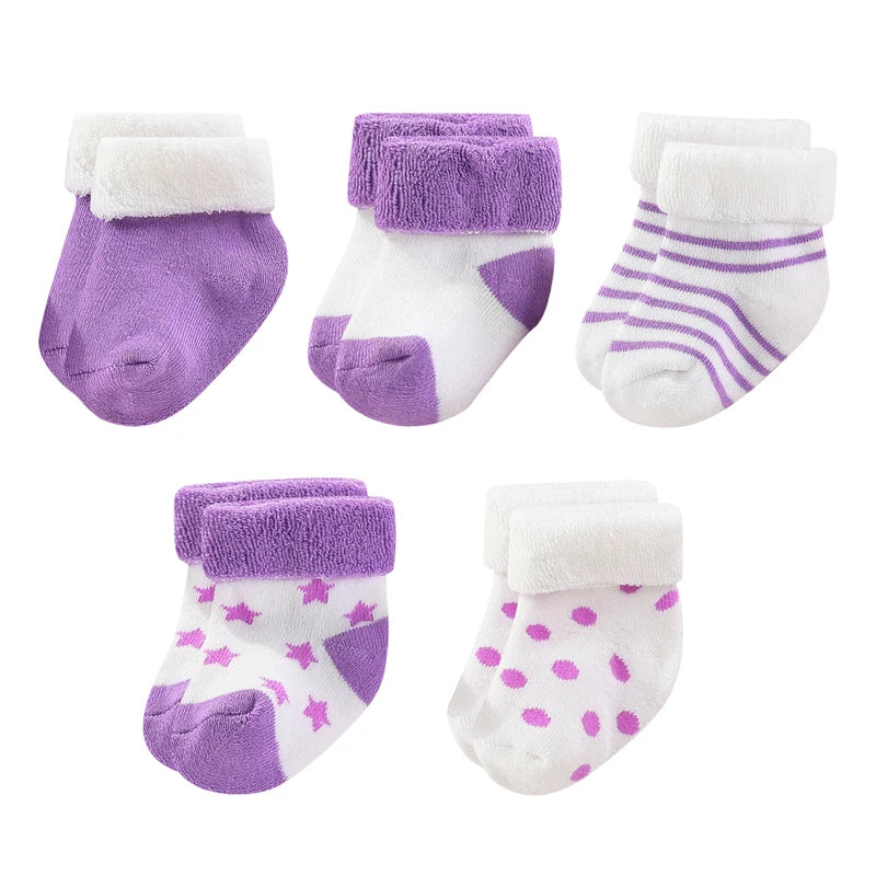 Kiddiezoom Baby Socks Keeps Feet Warm 5-Pair Set Four Seasons For Newborn 0-12 Months 100 Percent Cotton