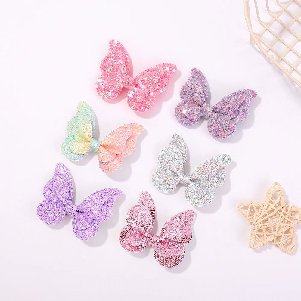 40Pcs Random Color Sparkling Bow Hair Clips Girls Lovely Butterfly Hairgripes Boutique Kids Hair Accessories