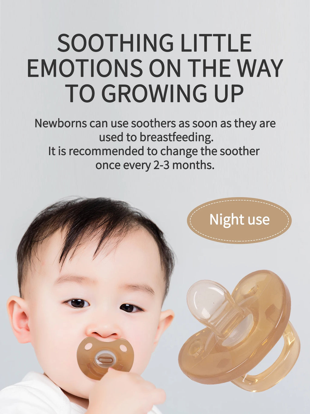Baby Silicone Pacifiers Flat Nighttime Round day Soft Breathable Frosted Brown Transparent Soother 100% BPA Free Safe Silicone