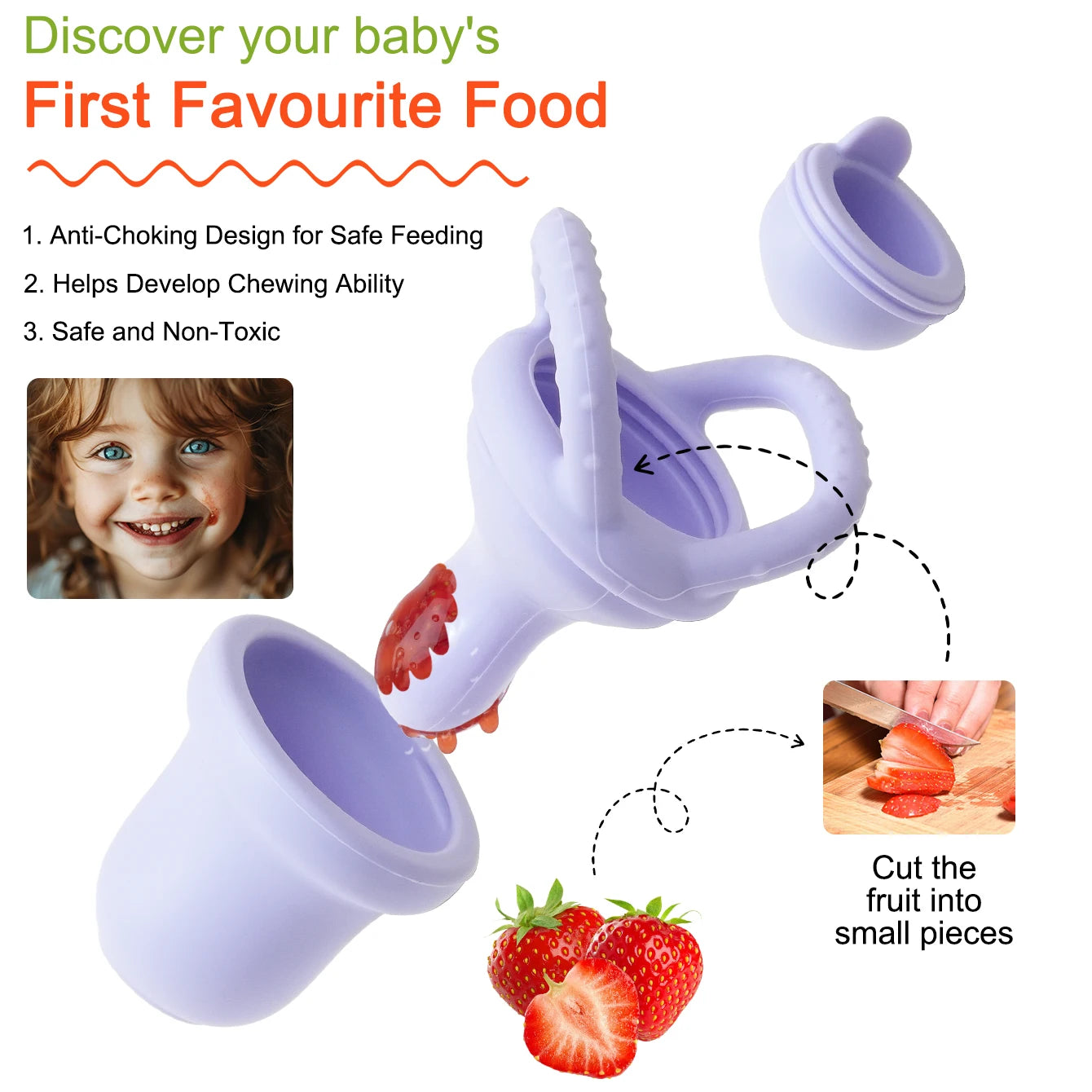Color Kids 1PCS Silicone Baby Feeding Spoon & Juice Extractor Toddler Pacifier Teether Toy Pure Color BPA-Free Baby Feeding