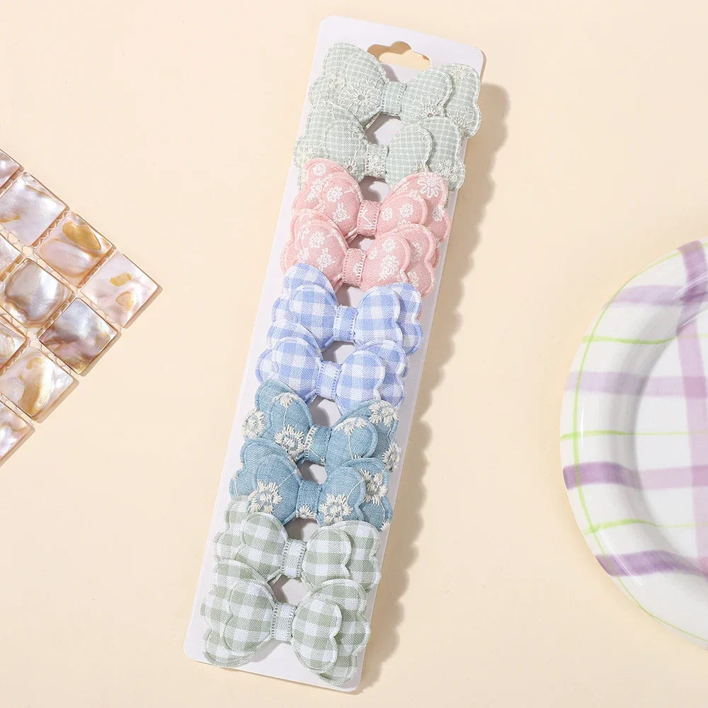BABY BOWS 10Pcs Lot Candy Colorful Bowknot Hair Clips Cotton Printed for Girls Kids Bangs