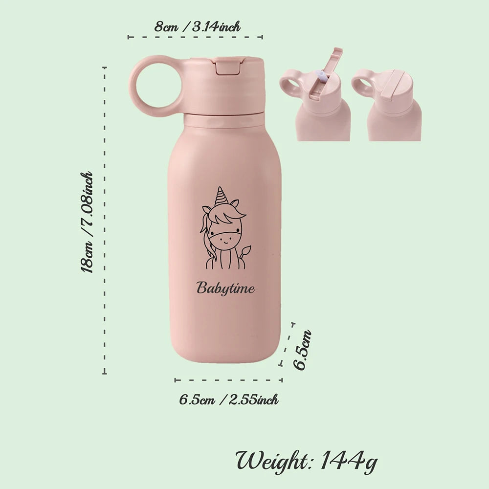Personalized 450ml Silicone Straw Cup with Name – Custom Cartoon Water Bottle for Kids