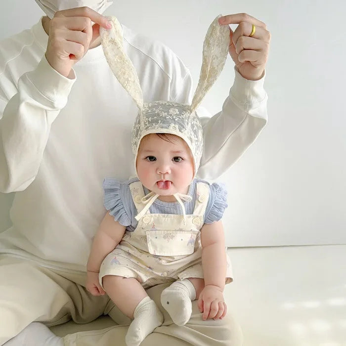 Baby Girl Lace Hat Newborn Photography Props Rabbit Bunny  Cap Baby Photo Studio Beanie Cap