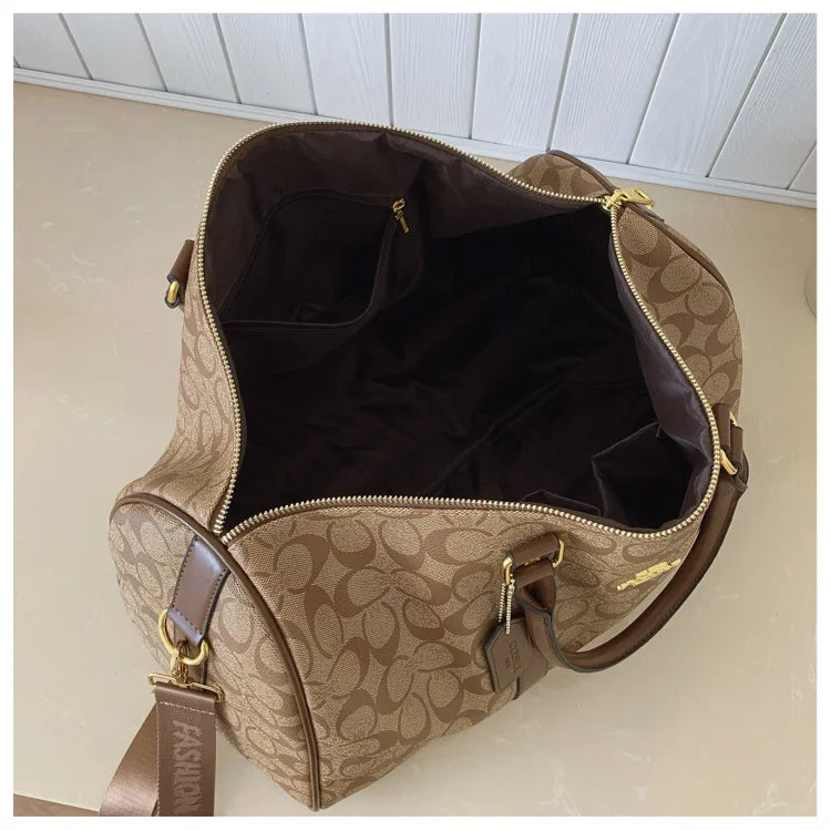 Classic Vintage Monogram Travel Duffle Bag, Trendy Versatile Overnight Weekender Bag with Top Handles & Adjustable Strap