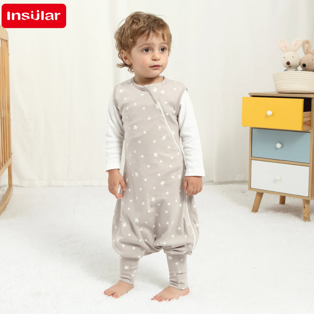 100% Cotton Baby Split Leg Sleep Sack Sleeveless Homewear Four Seasons Wear Two Way Zipper Comfortable Sleeping Bag for Infants