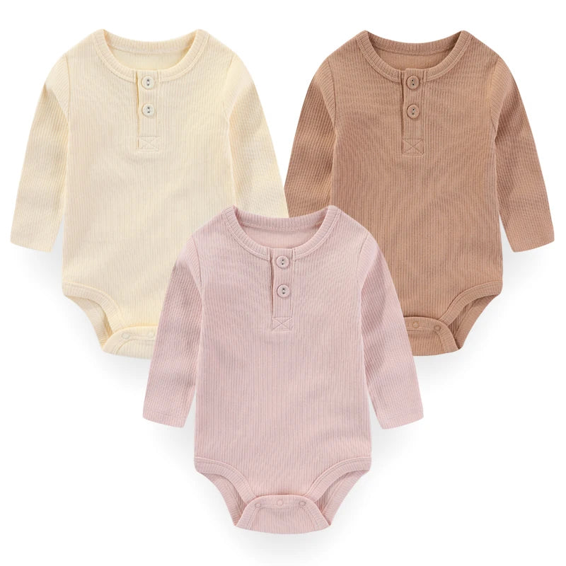 Brand 3-Piece Solid Color Baby Unisex Bodysuits Long Sleeve Newborn Rompers 0-24 Months Four Seasons Infant Clothes