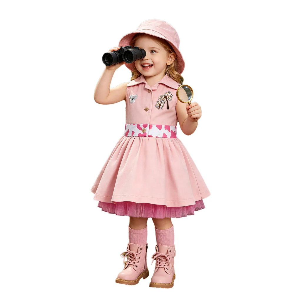 Toddler Baby Girls Zookeeper Suit Sleeveless Cute Animal Embroidery Tulle Dress Birthday Party Cake Smash Zoo Keeper Outfits