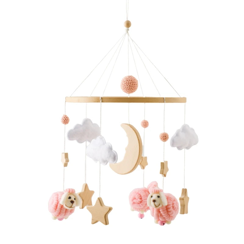 Crib Mobile Rattle Toy For 0 To 12 Months Forest Animal Theme With Wooden Bracket Hanging Bell