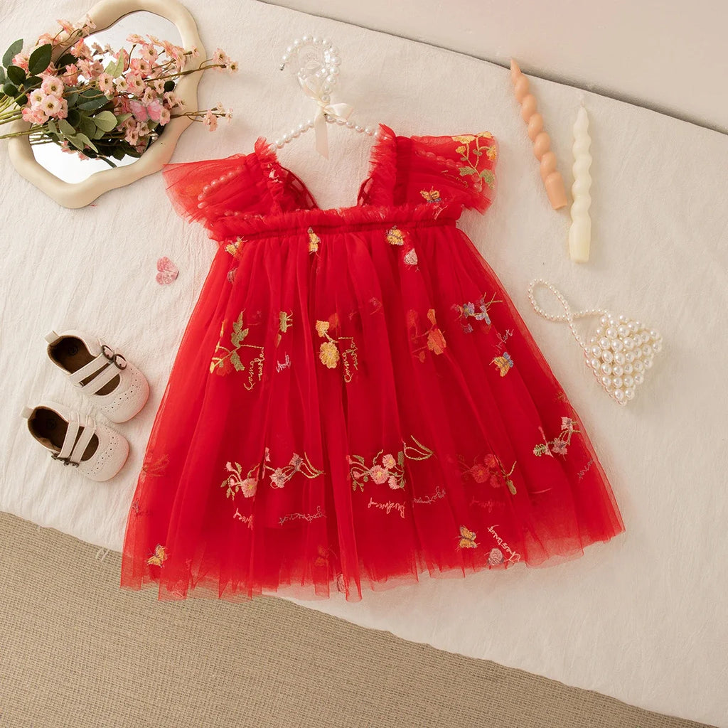 Girls' Dress Summer Lace Floral Print Cute Princess Baby Girl Dress Adorable Wedding Flower Girl Outfit