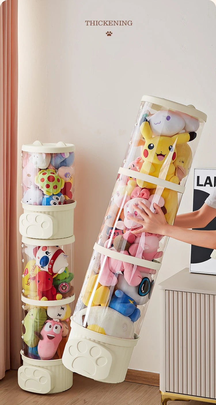 Transparent Doll Plush Storage Box Bucket Moistureproof Stuffed Animal Organizer Tube for Children's Toys Home Organization