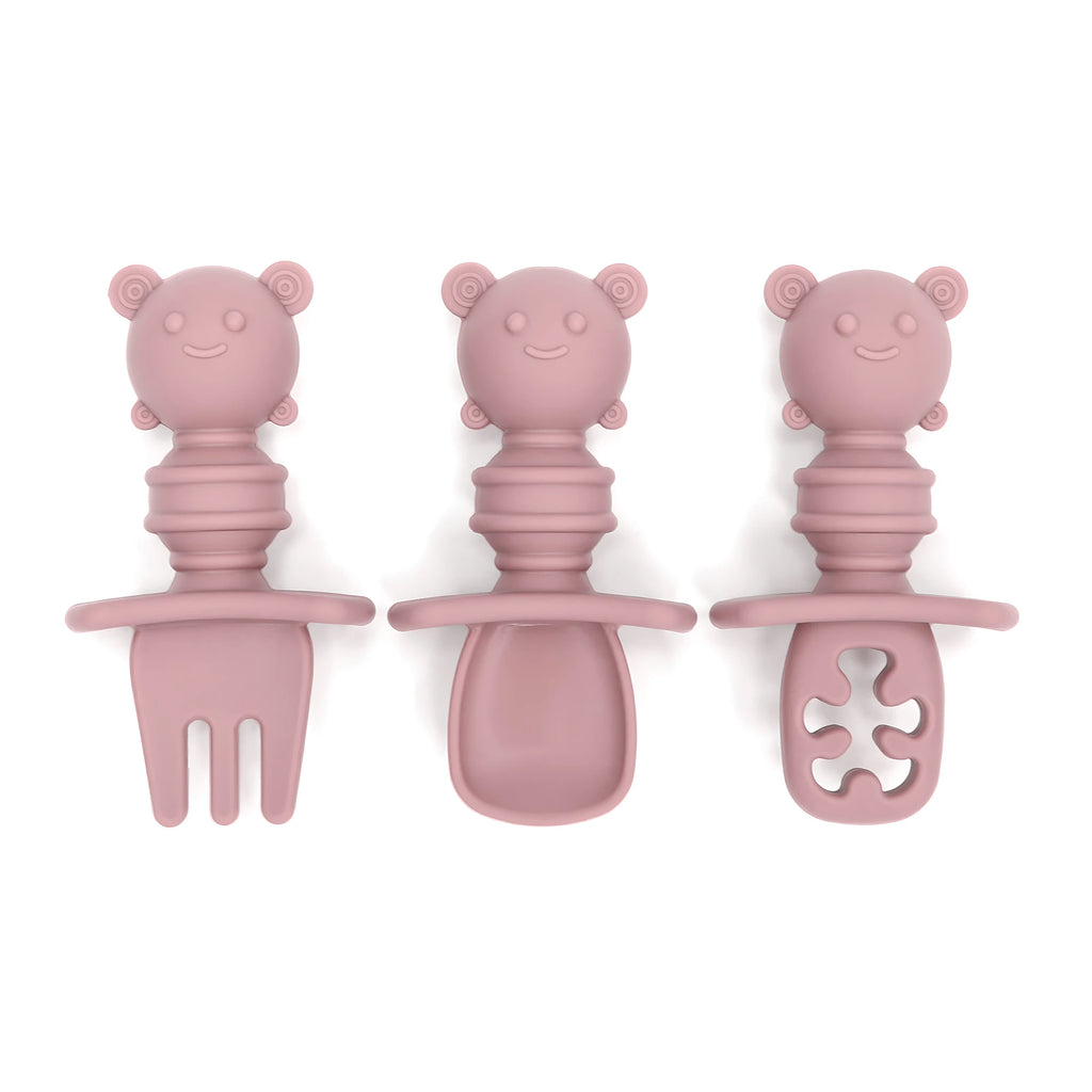 3-piece self-feeding silicone spoon with choking barrier - silicone chewing spoon set suitable for infants and toddlers, weaning