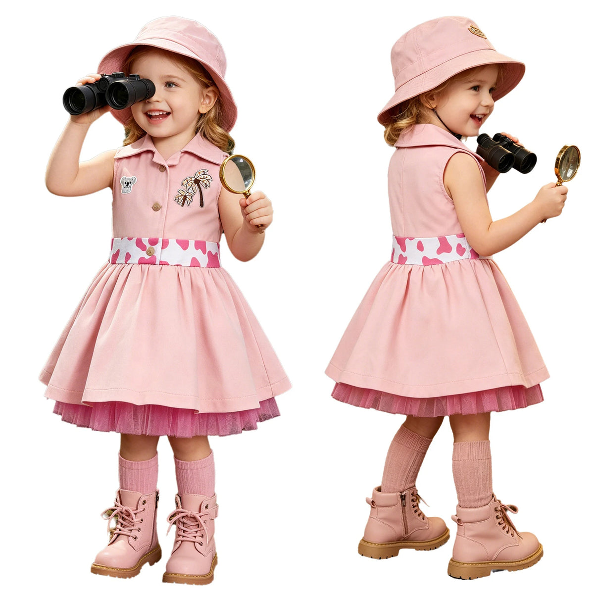 Toddler Baby Girls Zookeeper Suit Sleeveless Cute Animal Embroidery Tulle Dress Birthday Party Cake Smash Zoo Keeper Outfits