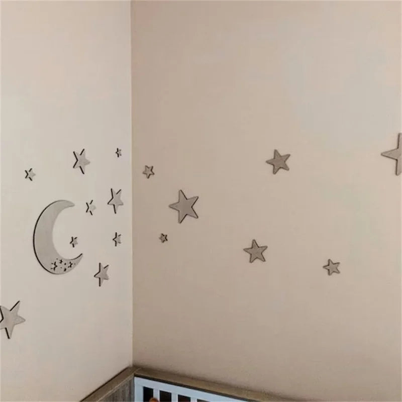 Ins Nordic Style Wooden Self-Adhesive Moon and Star Wall Decoration, Themed Wood Wall Art, Wall Stickers, Wooden Letters, Phrases with Adhesive Dots, Reusable and Easy to Stick, Suitable for Living Room, Bedroom, Playroom Dec
