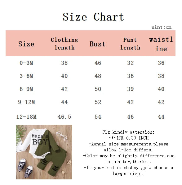 2PCNewborn Baby Boy Color Blocking Letter Long Sleeved Bodysuit and Pants set Autumn Fashion set for Toddlers aged 0-18 Months