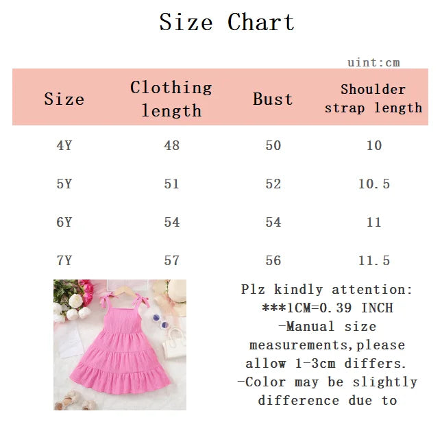 Children Girl Summer Dress Rose Red Bow Suspender Ruffle Comfortable and Soft Dress fit 4-7 Years  Cute Girls agedSeaside Beach