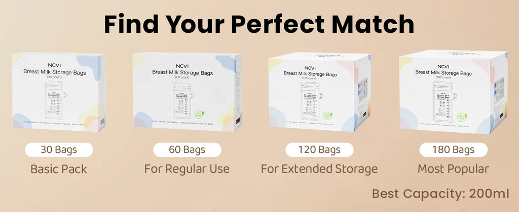 NCVI Breastmilk Storage Bags, 200ml Milk Freezer Bags for Breastfeeding,Preservation Bag, Temp-Sensing,Doubled-Sealed,BPA Free