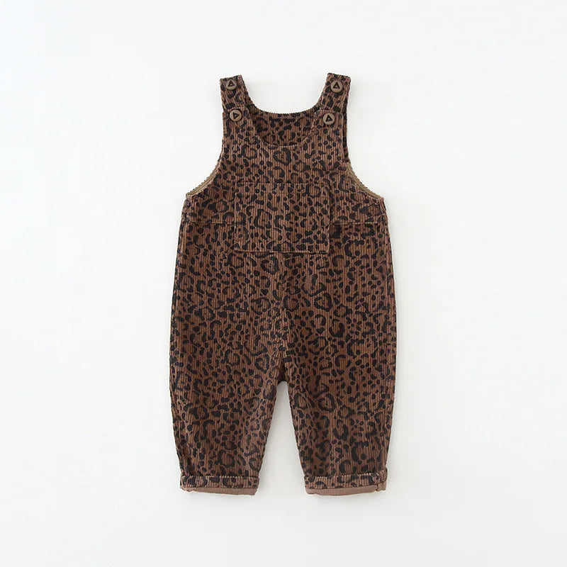 2026 Autumn 1-4T Kids Clothes Corduroy Girls Overall Leopard Print Boys Jumpsuits Children Playsuit