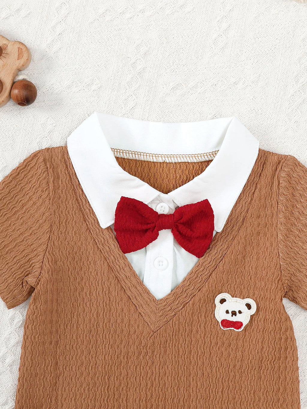 0-18 Month Baby boy Bodysuit Collar Bow Color Blocking, Cute Little bear jumpsuit Summer Newborn Baby boy Short sleeved Jumpsuit