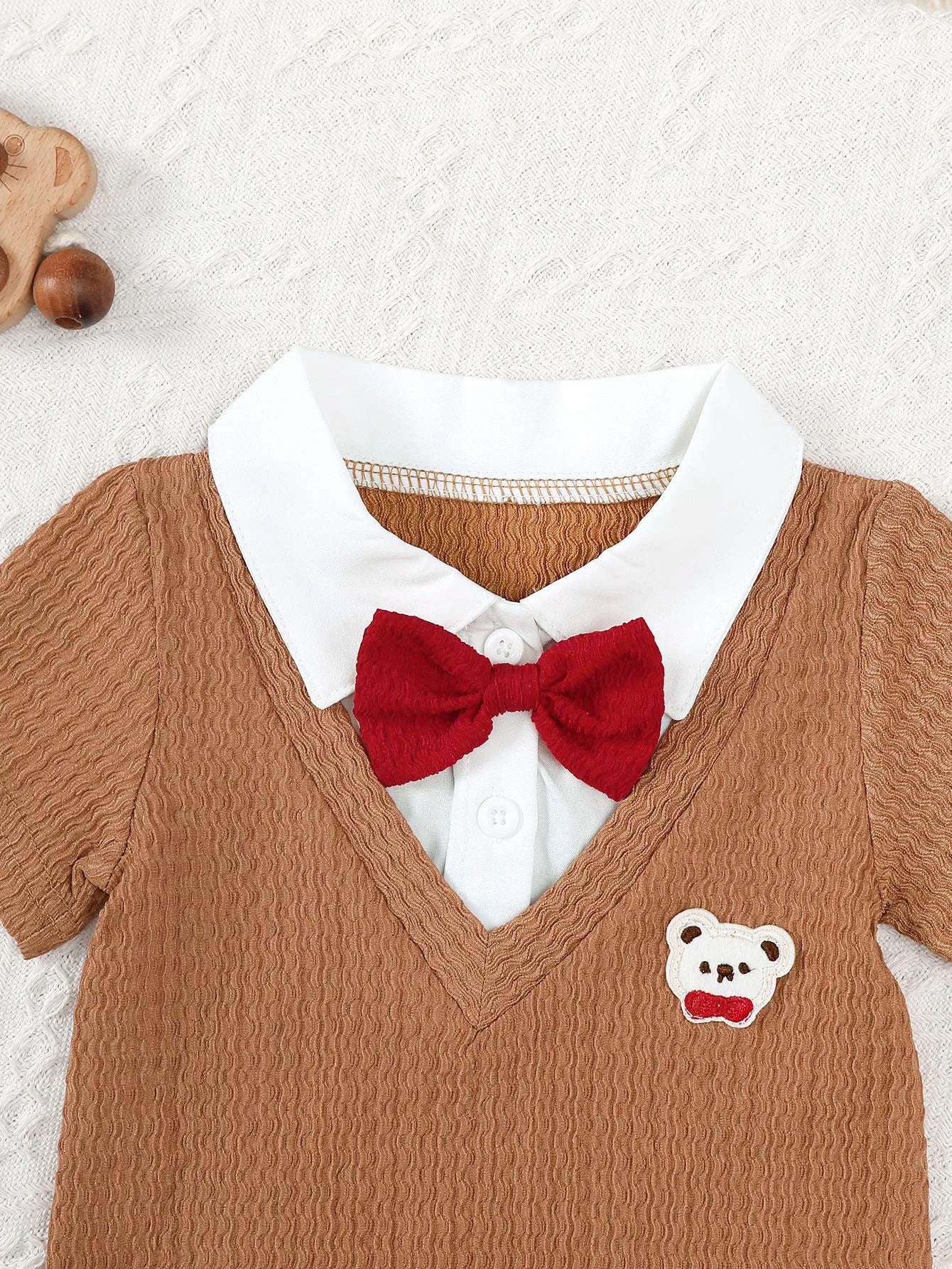 0-18 Month Baby boy Bodysuit Collar Bow Color Blocking, Cute Little bear jumpsuit Summer Newborn Baby boy Short sleeved Jumpsuit