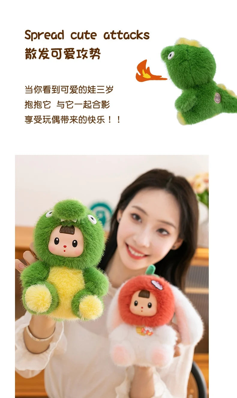17cm Soft Vinyl Face Plush Little Dinosaur Tomato Rabbit Raccoon & Strawberry Doll Cute Cartoon Animal Stuffed Toy