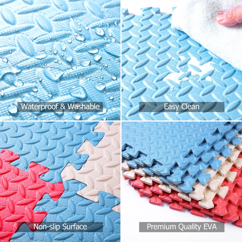 0.4 Inch/16pcs Thick Square Puzzle Mat ,30*30cm EVA Foam Baby Play Mat for Children Room Activities, Red/Yellow/Blue/Green