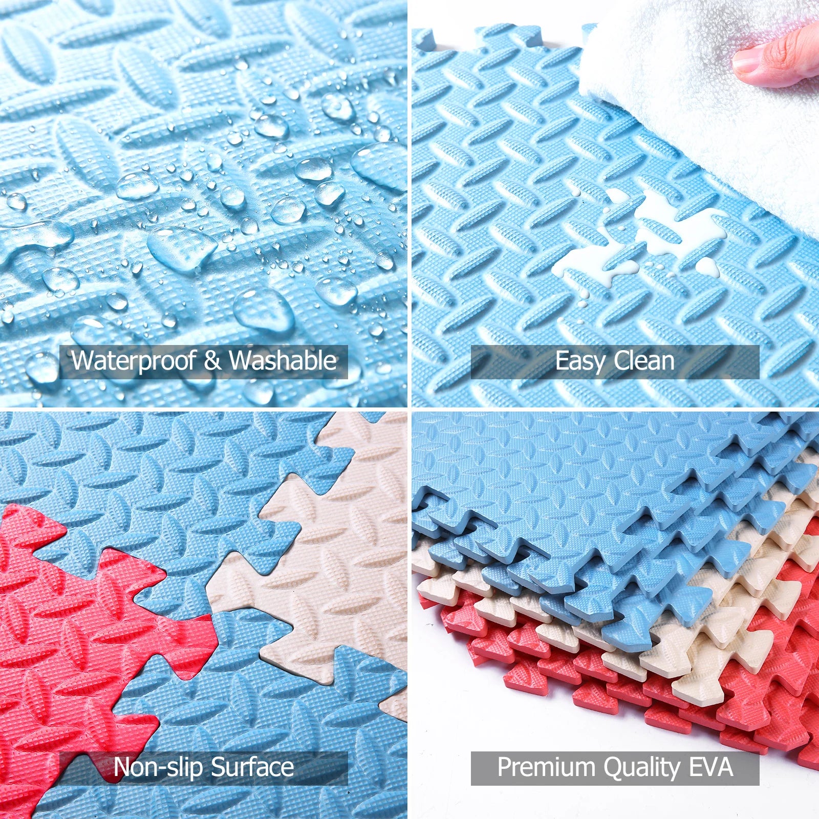 0.4 Inch/16pcs Thick Square Puzzle Mat ,30*30cm EVA Foam Baby Play Mat for Children Room Activities, Red/Yellow/Blue/Green