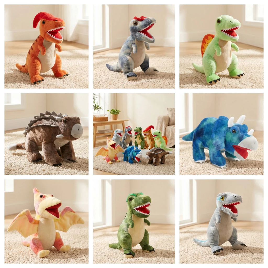 25cm Simulation Dinosaur Plush Toy Lifelike Triceratops Ankylosaur Stegosaur T-rex Pterosaur Dragon Doll Cartoon Soft Kids Gift
